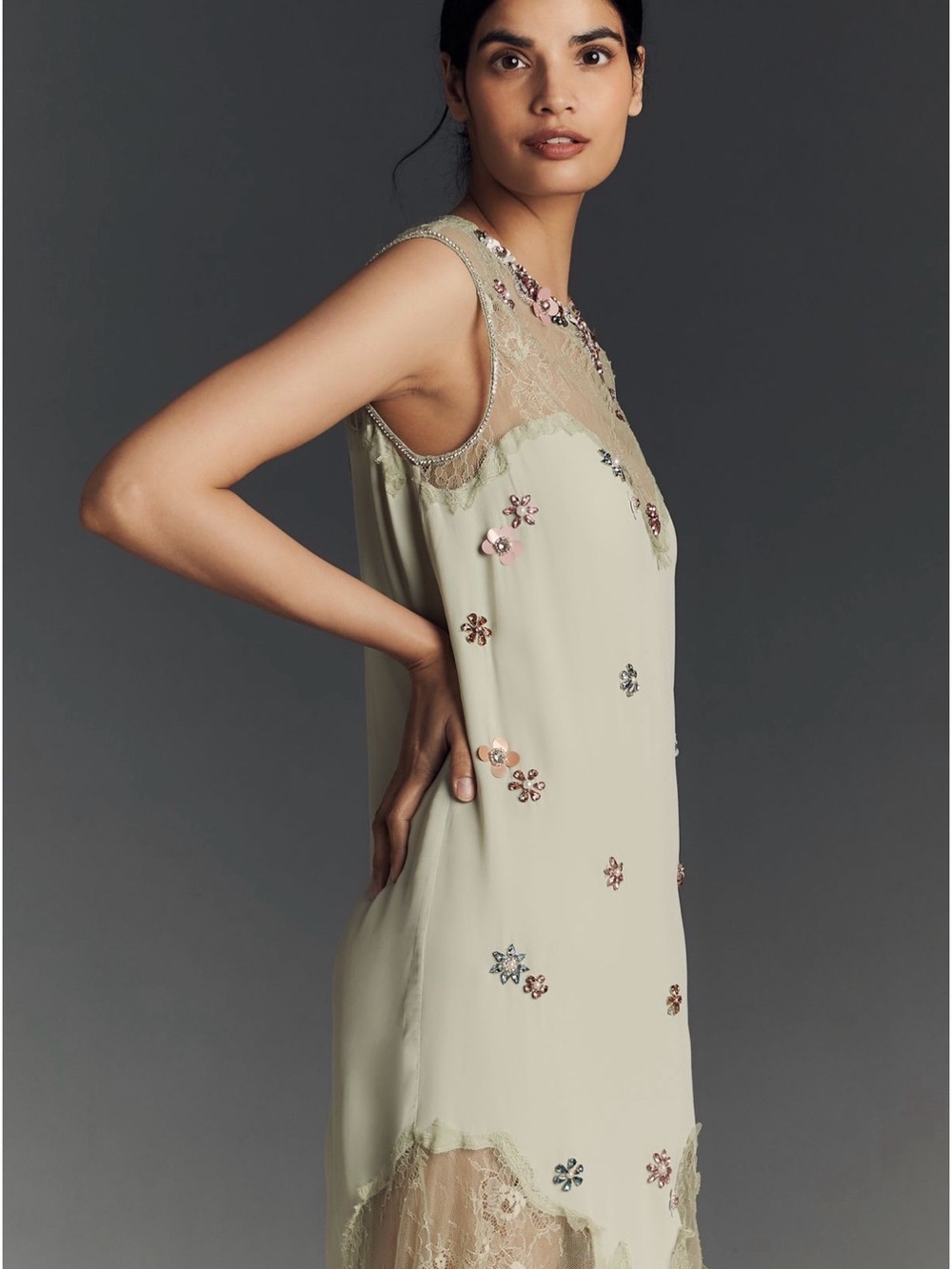 Anthropologie embellished and lace custom special occasion midi dress M - Picture 5 of 13